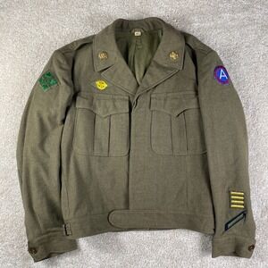 Vintage US Army Wool Field Jacket 38R WWII 4th‎ Infantry Ivy Division 3rd Army